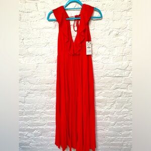 Zara pleated maxi dress red size Small